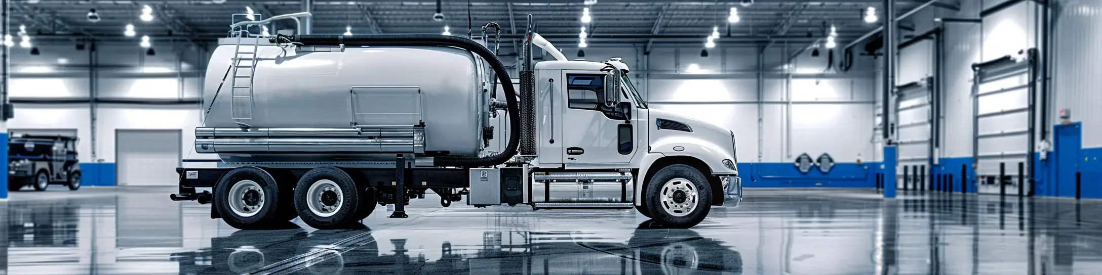 Portable-sanitation service truck in a depot bay